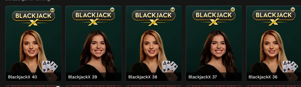 Live blackjack tables with dealers at BangaWin Casino, including BlackjackX